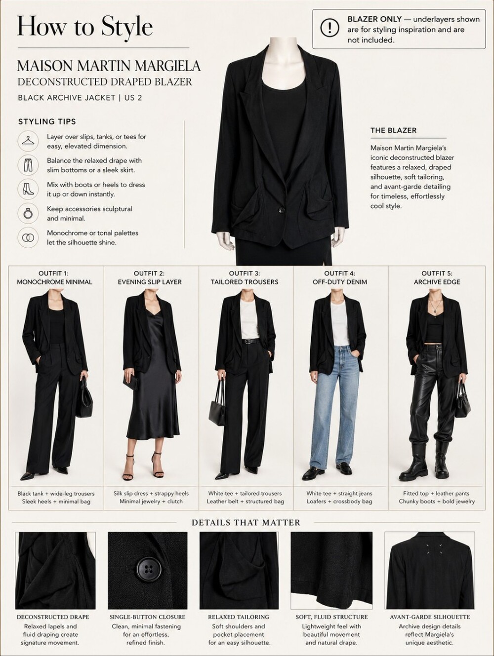 MAISON MARTIN MARGIELA | Archival Deconstructed Draped Black Blazer Jacket US 2 - Picture 4 of 15